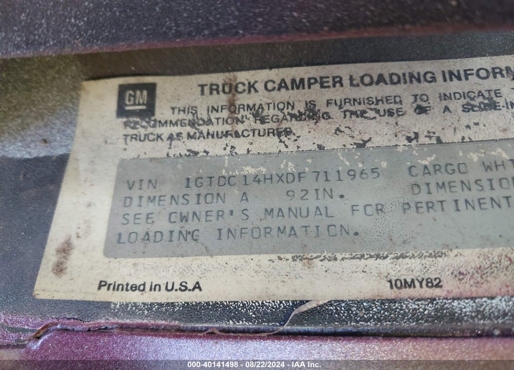 1983 GMC C1500 VIN: 1GTDC14HXDF711965