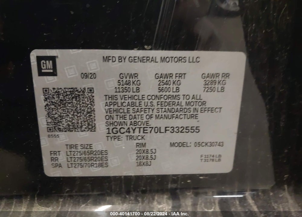 2020 CHEVROLET SILVERADO 3500HD 4WD  STANDARD BED LT VIN: 1GC4YTE70LF332555