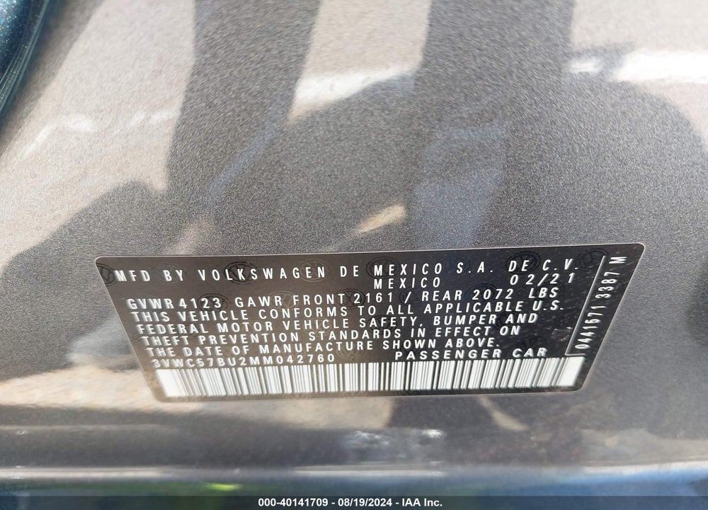 2021 VOLKSWAGEN JETTA VIN: 3VWC57BU2MM042760