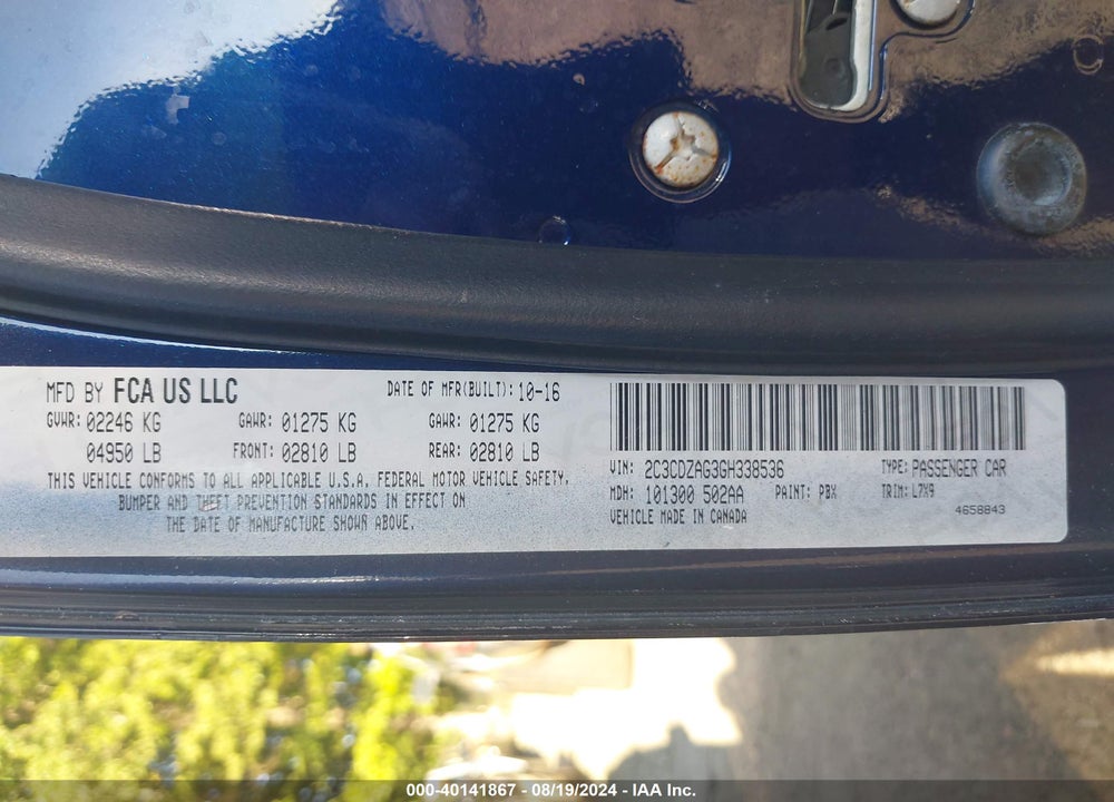 2016 DODGE CHALLENGER SXT VIN: 2C3CDZAG3GH338536