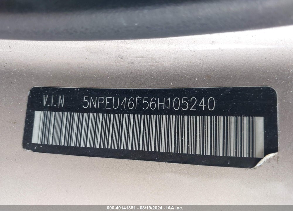 2006 HYUNDAI SONATA GLS V6/LX V6 VIN: 5NPEU46F56H105240