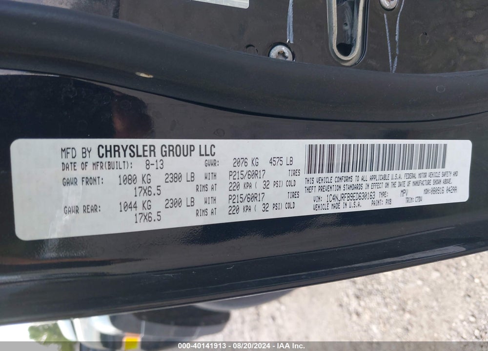 2014 JEEP PATRIOT LATITUDE VIN: 1C4NJRFB9ED630163