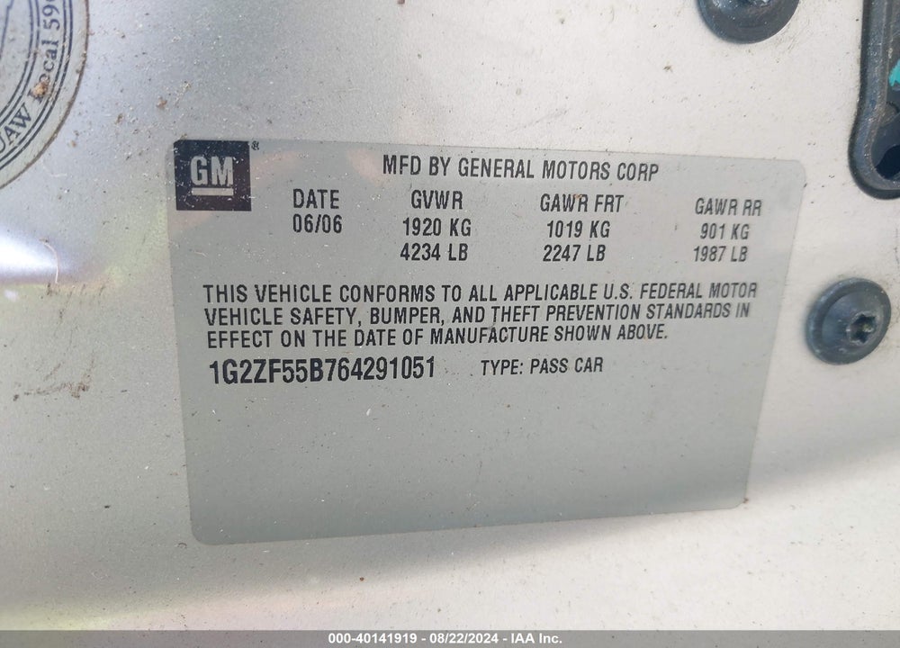 2006 PONTIAC G6 VIN: 1G2ZF55B764291051