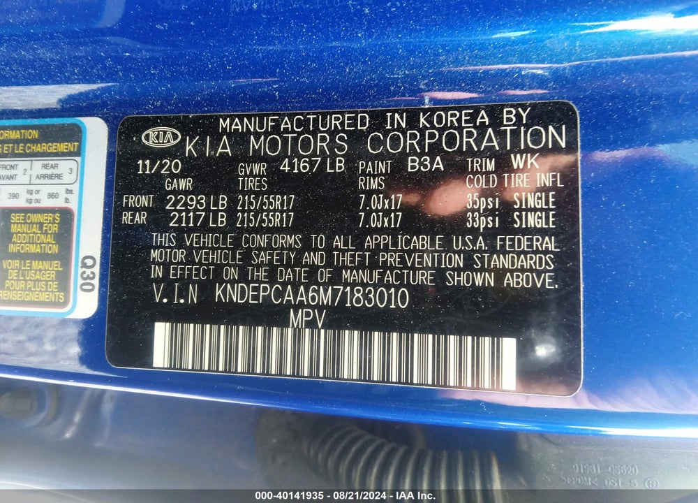 2021 KIA SELTOS LX VIN: KNDEPCAA6M7183010
