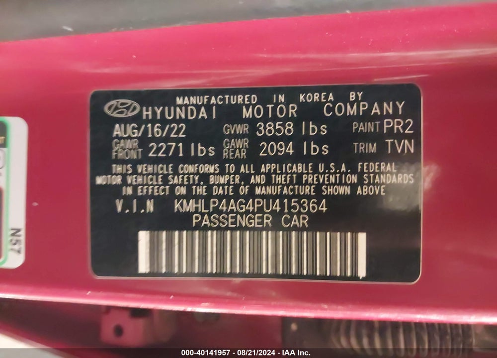 2023 HYUNDAI ELANTRA LIMITED VIN: KMHLP4AG4PU415364