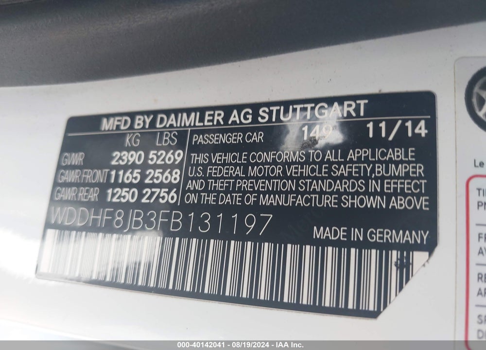 2015 MERCEDES-BENZ E 350 VIN: WDDHF8JB3FB131197