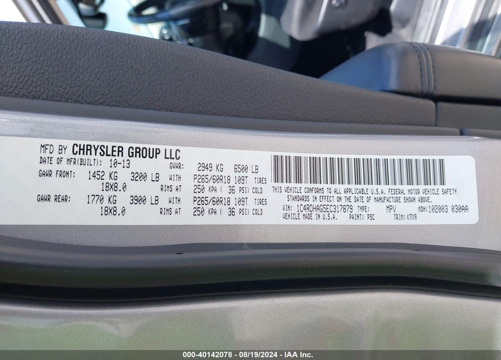 2014 DODGE DURANGO SXT VIN: 1C4RDHAG5EC317879