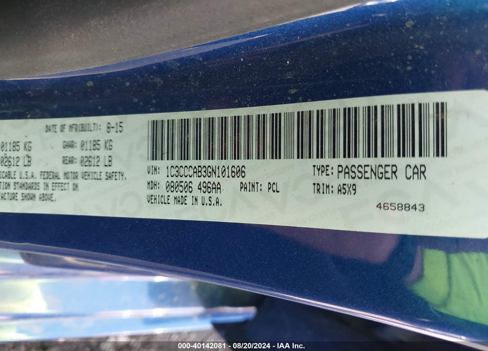 2016 CHRYSLER 200 LIMITED VIN: 1C3CCCAB3GN101606