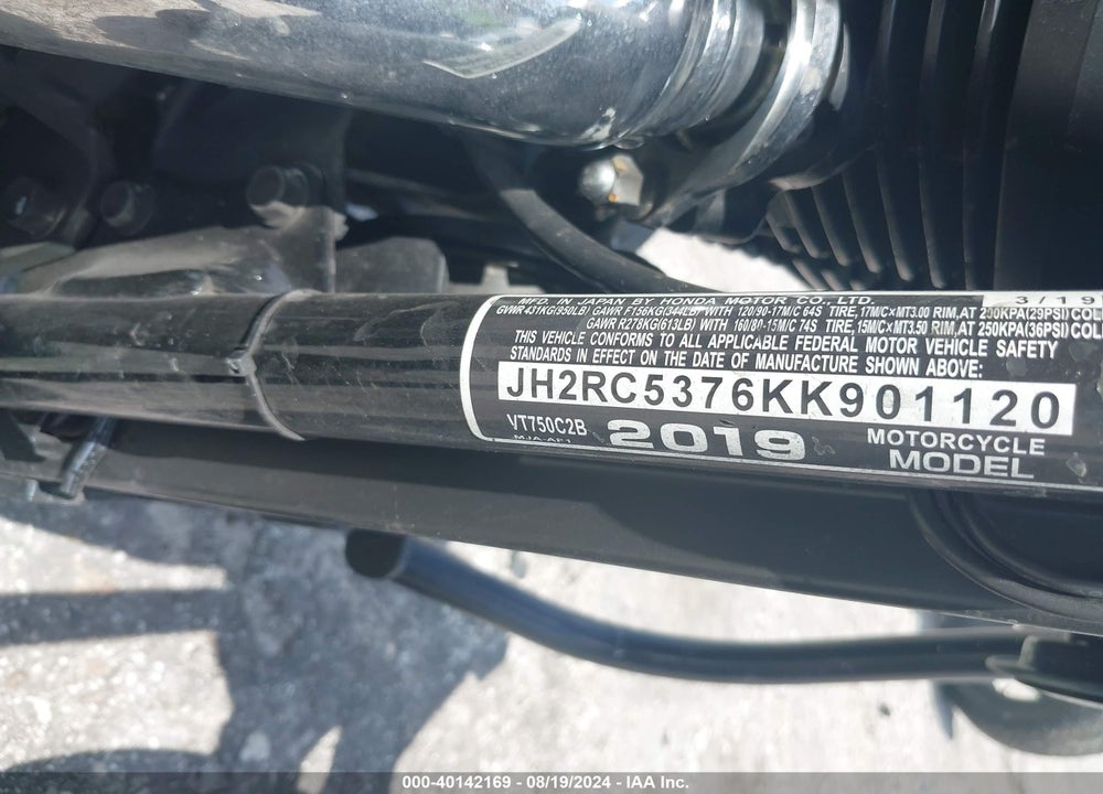 2019 HONDA VT750 C2B VIN: JH2RC5376KK901120