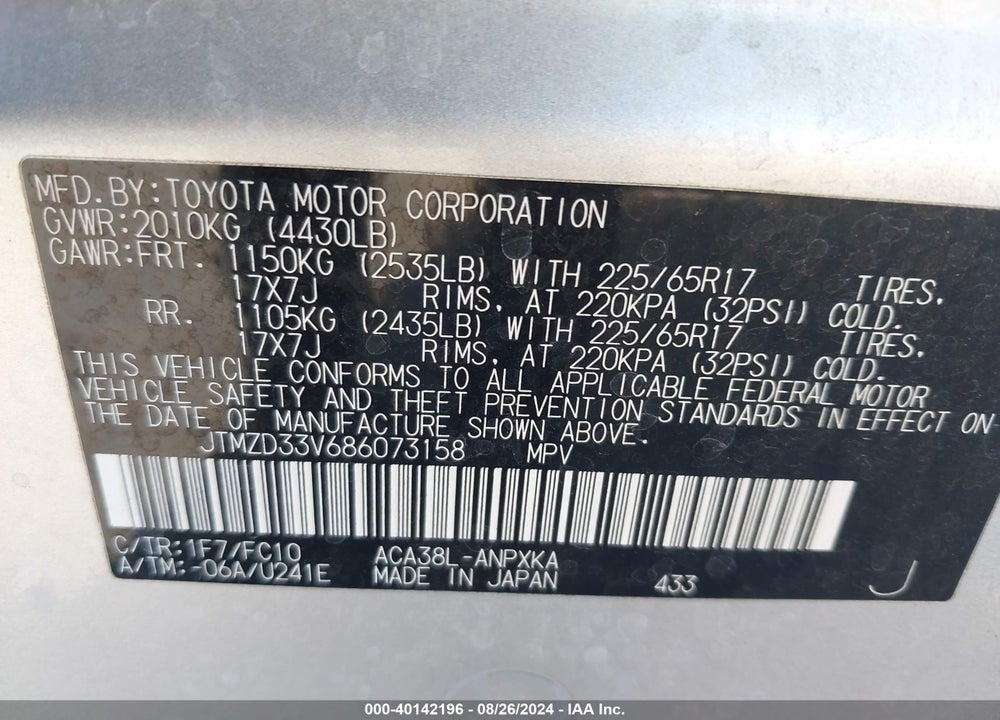 2008 TOYOTA RAV4 VIN: JTMZD33V686073158