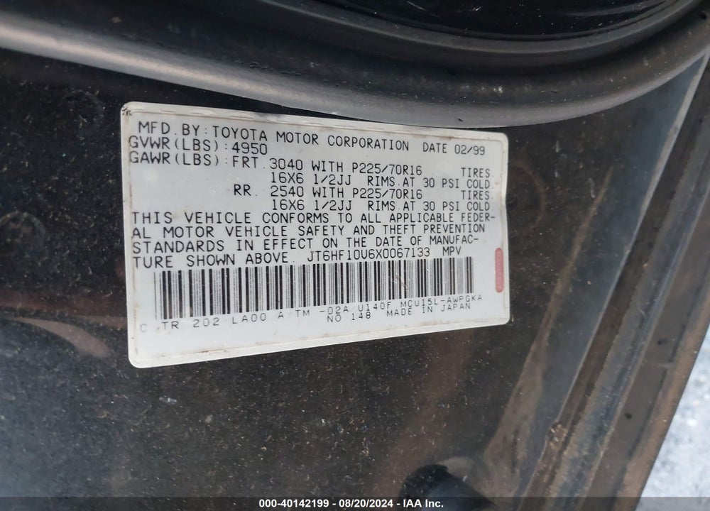 1999 LEXUS RX 300 VIN: JT6HF10U6X0067133