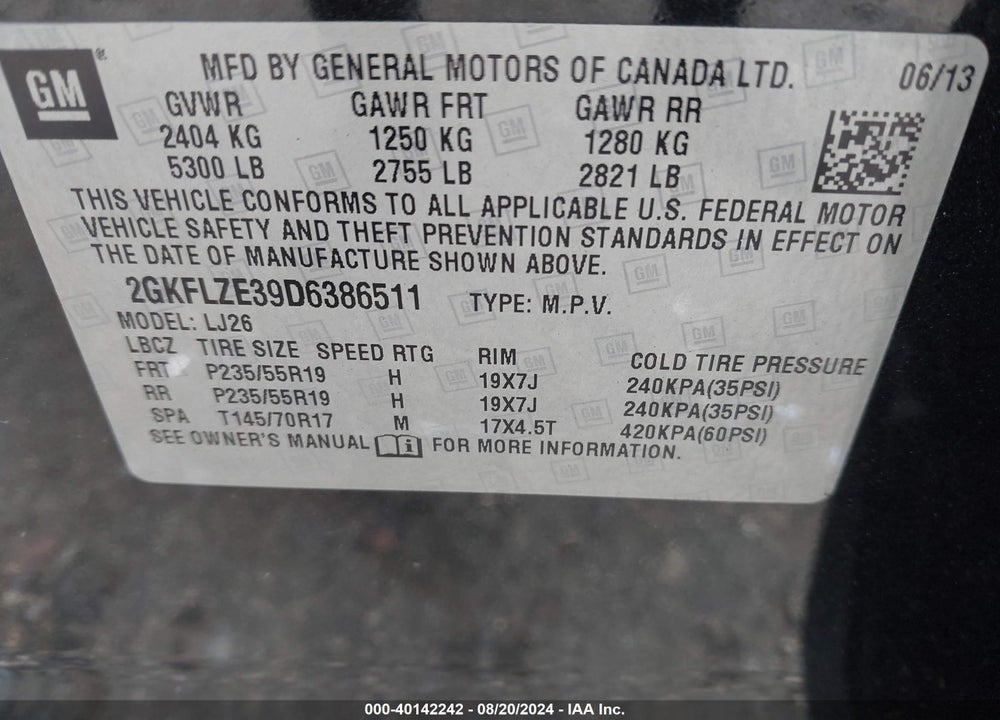 2013 GMC TERRAIN DENALI VIN: 2GKFLZE39D6386511