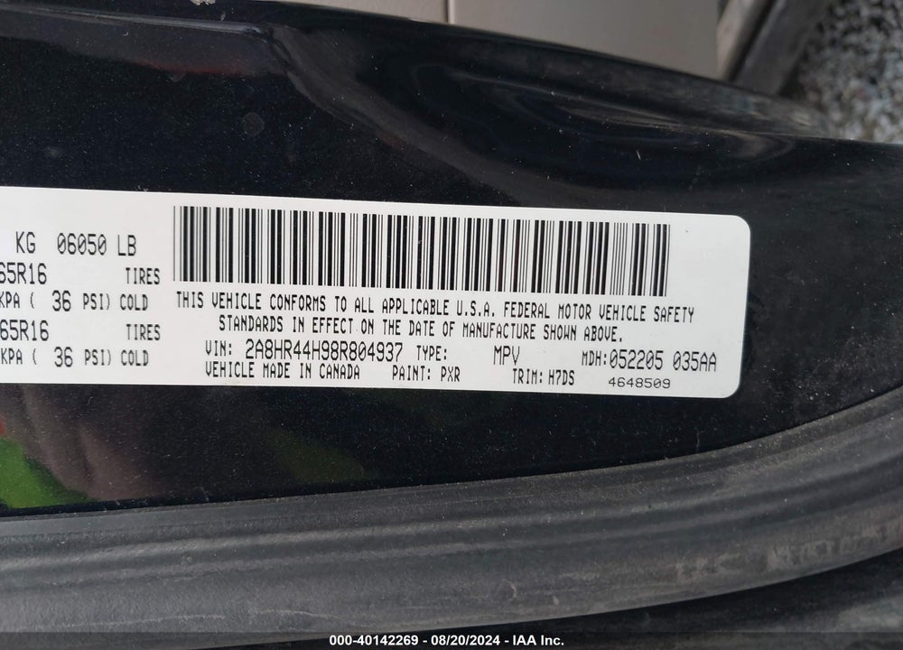 2008 CHRYSLER TOWN & COUNTRY LX VIN: 2A8HR44H98R804937