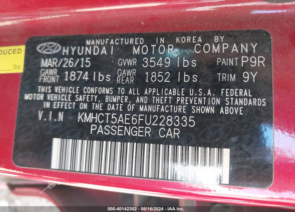 2015 HYUNDAI ACCENT GS VIN: KMHCT5AE6FU228335