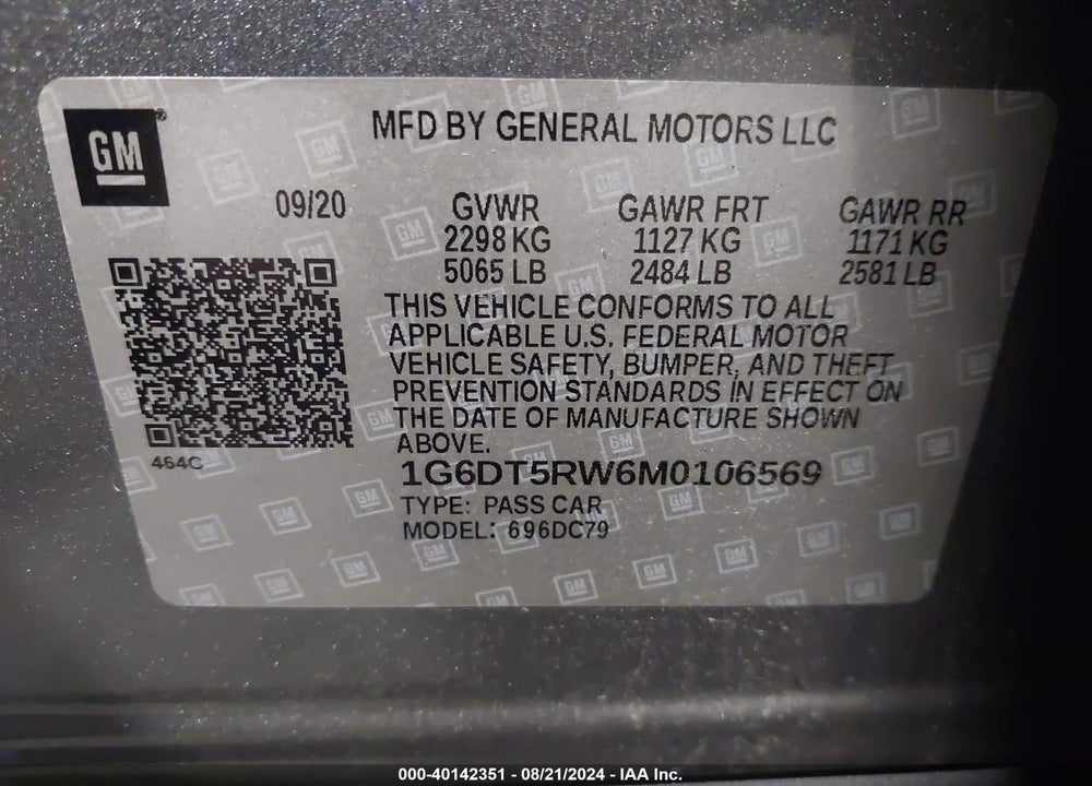 2021 CADILLAC CT5 PREMIUM LUXURY VIN: 1G6DT5RW6M0106569