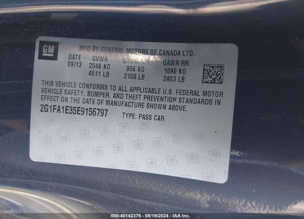 2014 CHEVROLET CAMARO 2LS VIN: 2G1FA1E35E9156797