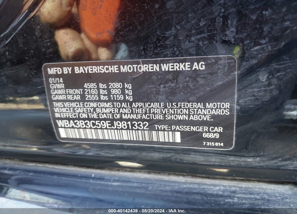 2014 BMW 328I XDRIVE VIN: WBA3B3C59EJ981332