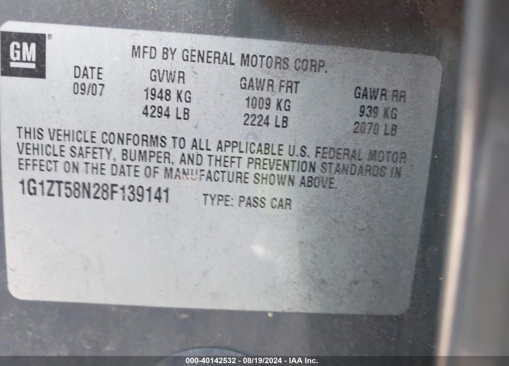 2008 CHEVROLET MALIBU CLASSIC LT VIN: 1G1ZT58N28F139141