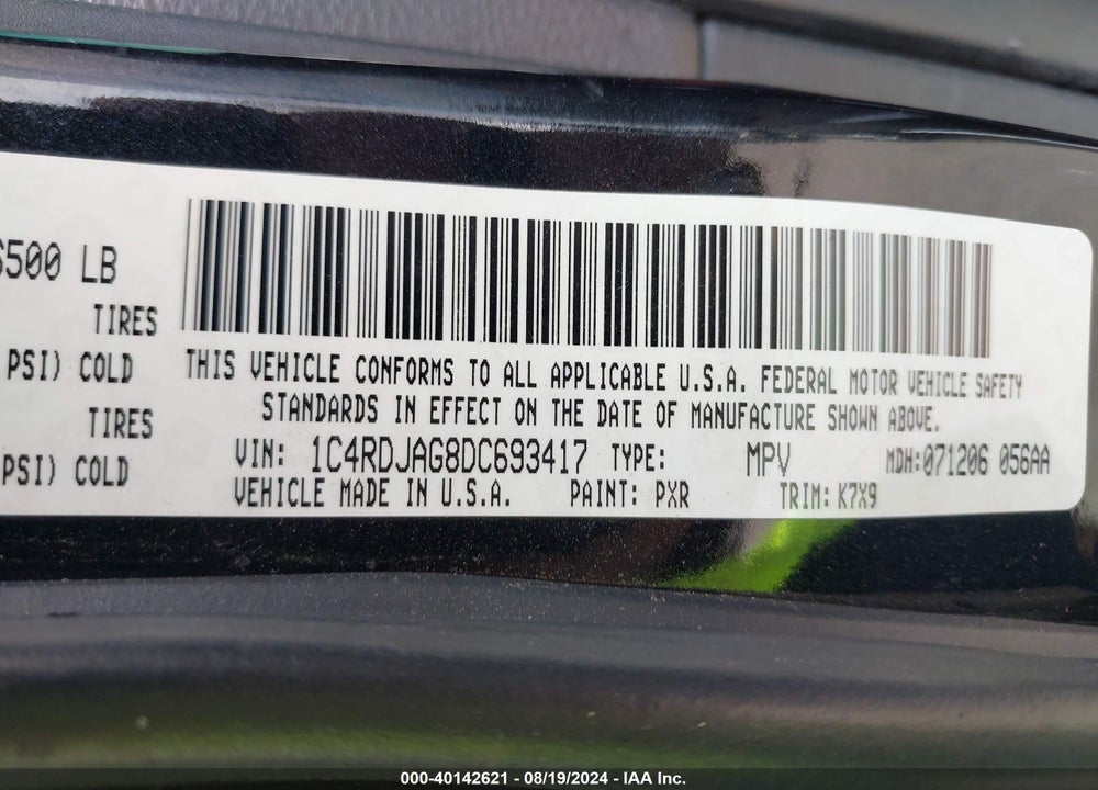 2013 DODGE DURANGO SXT VIN: 1C4RDJAG8DC693417