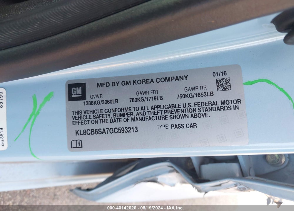 2016 CHEVROLET SPARK LS CVT VIN: KL8CB6SA7GC593213