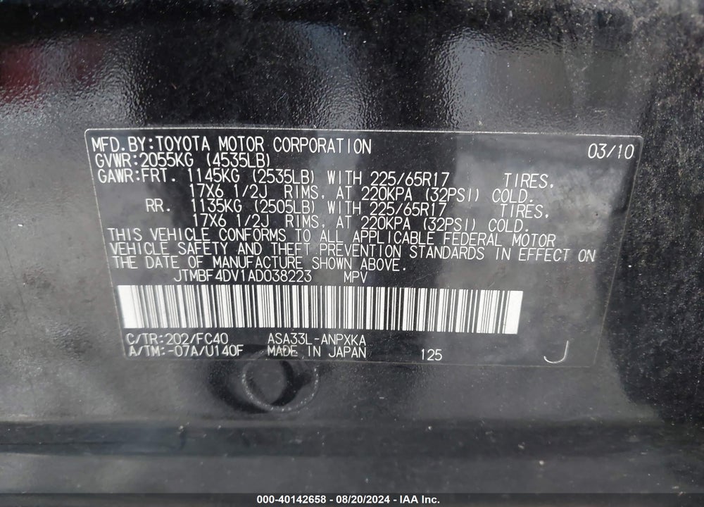 2010 TOYOTA RAV4 VIN: JTMBF4DV1AD038223