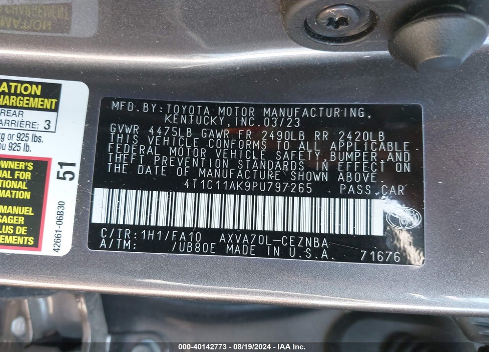 2023 TOYOTA CAMRY LE VIN: 4T1C11AK9PU797265