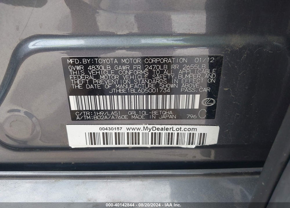 2013 LEXUS GS 350 VIN: JTHBE1BL6D5001734
