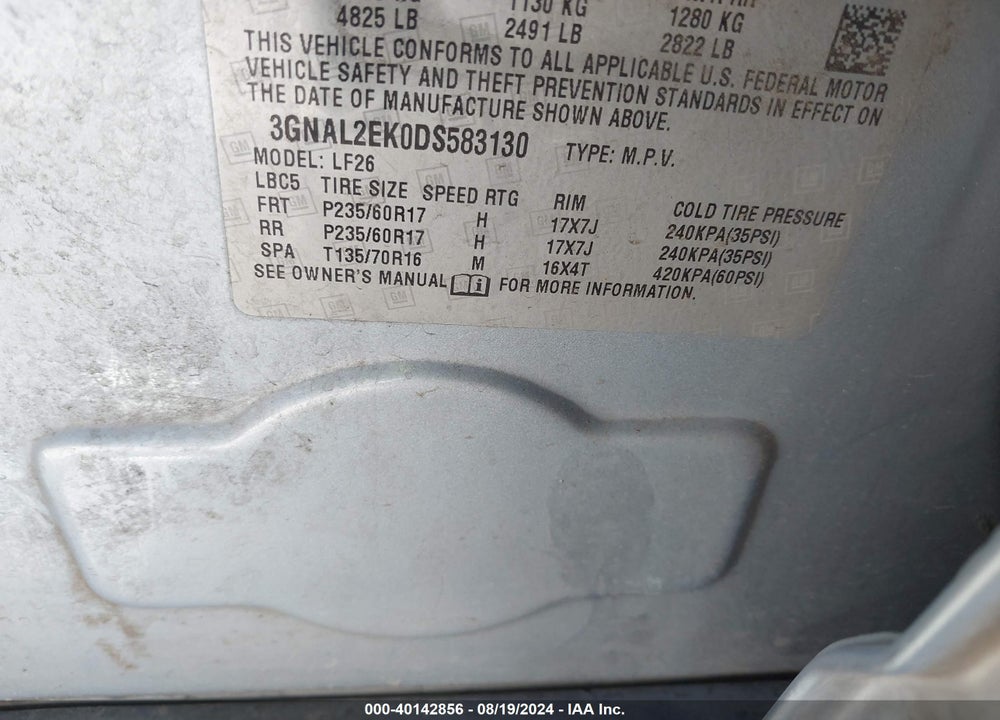 2013 CHEVROLET CAPTIVA SPORT 2LS VIN: 3GNAL2EK0DS583130