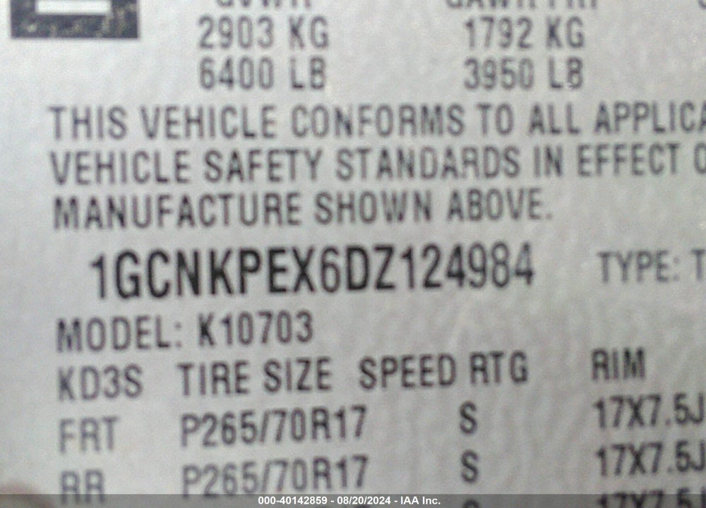2013 CHEVROLET SILVERADO 1500 WORK TRUCK VIN: 1GCNKPEX6DZ124984