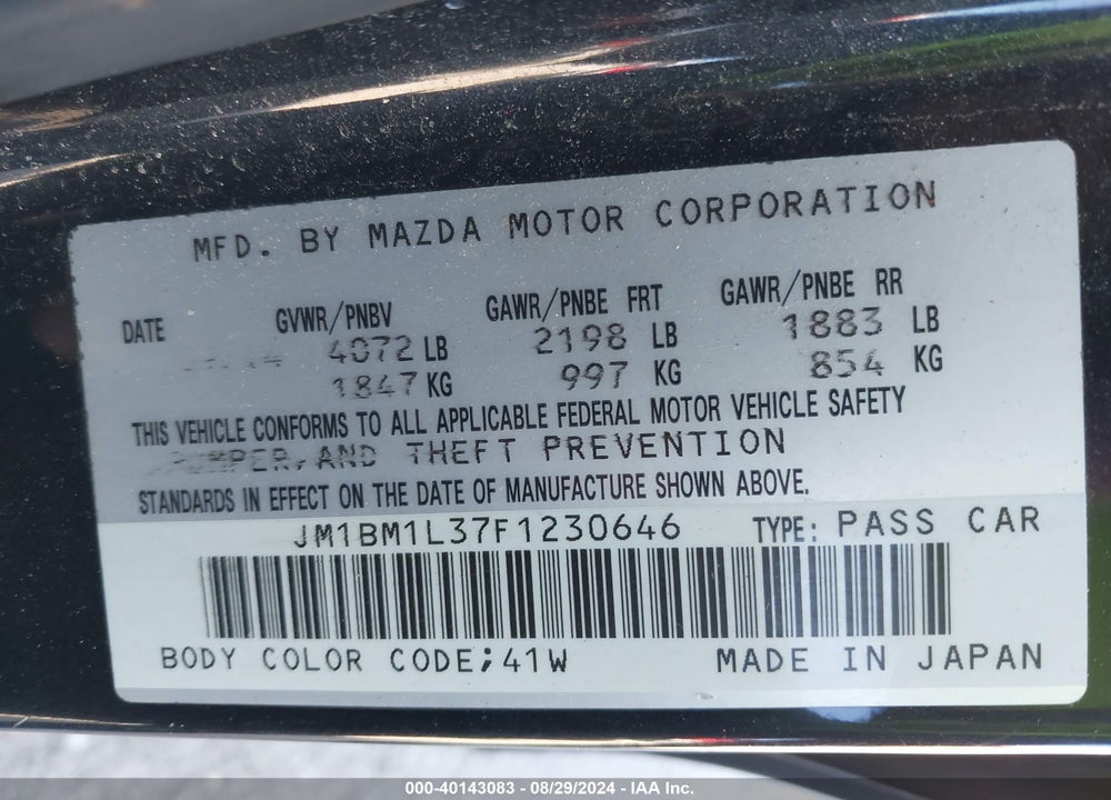 2015 MAZDA 3 S TOURING VIN: JM1BM1L37F1230646