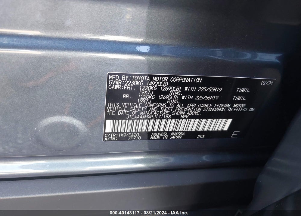 2024 TOYOTA VENZA LIMITED VIN: JTEAAAAHXRJ171188