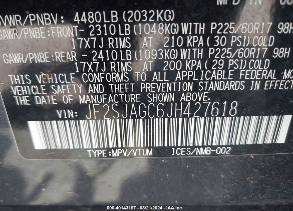 2018 SUBARU FORESTER 2.5I PREMIUM VIN: JF2SJAGC6JH427618