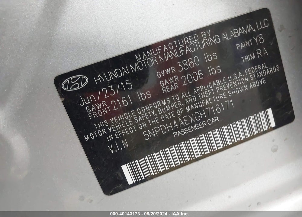 2016 HYUNDAI ELANTRA SE VIN: 5NPDH4AEXGH716171