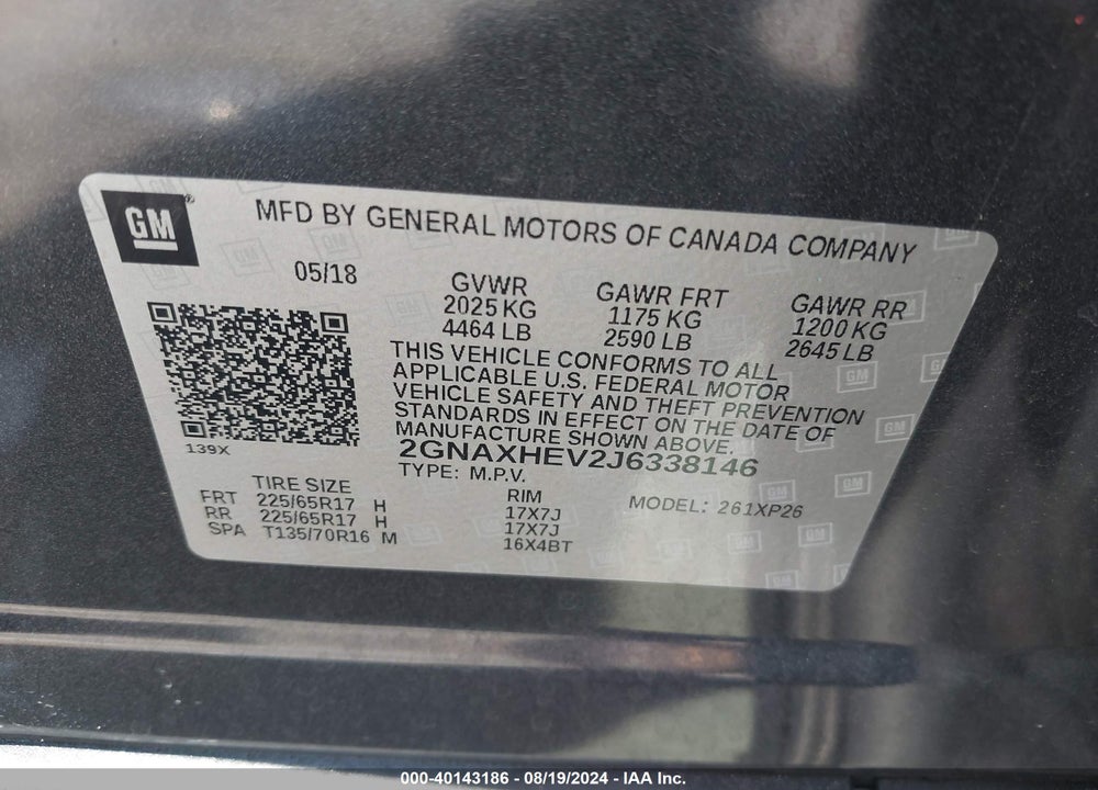 2018 CHEVROLET EQUINOX LS VIN: 2GNAXHEV2J6338146