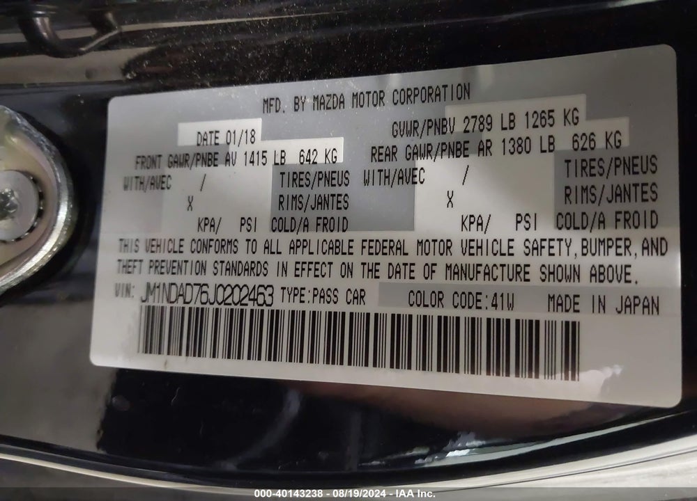 2018 MAZDA MX-5 MIATA GRAND TOURING VIN: JM1NDAD76J0202463