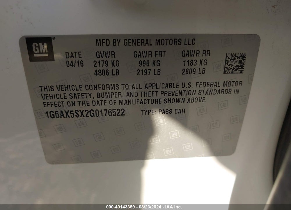 2016 CADILLAC CTS LUXURY COLLECTION VIN: 1G6AX5SX2G0176522
