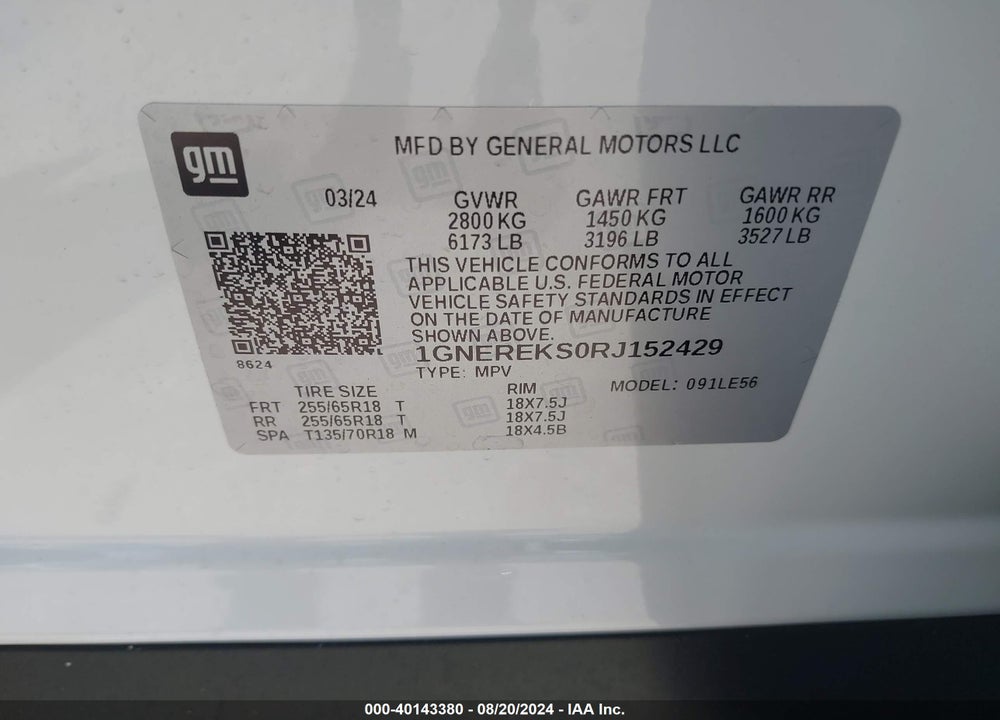 2024 CHEVROLET TRAVERSE FWD LS VIN: 1GNEREKS0RJ152429
