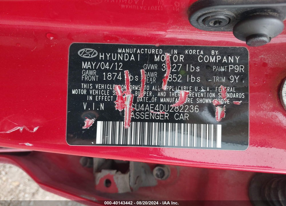 2013 HYUNDAI ACCENT GLS VIN: KMHCU4AE4DU282236