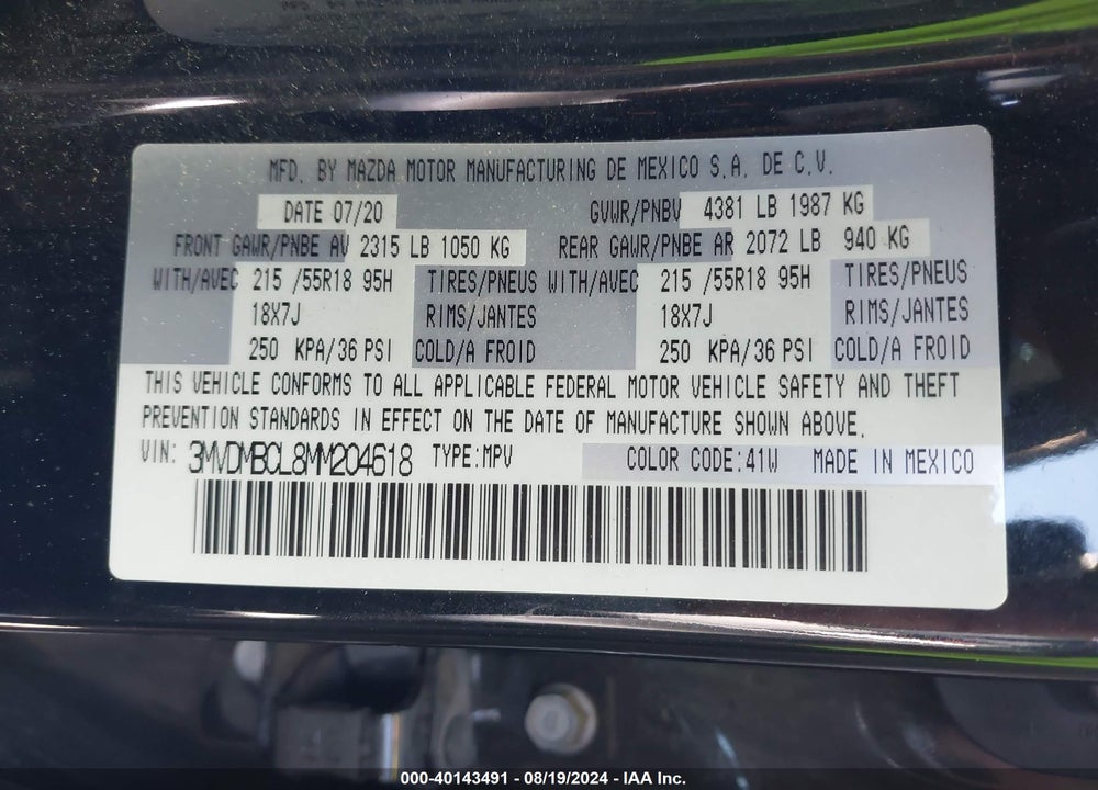 2021 MAZDA CX-30 PREFERRED VIN: 3MVDMBCL8MM204618