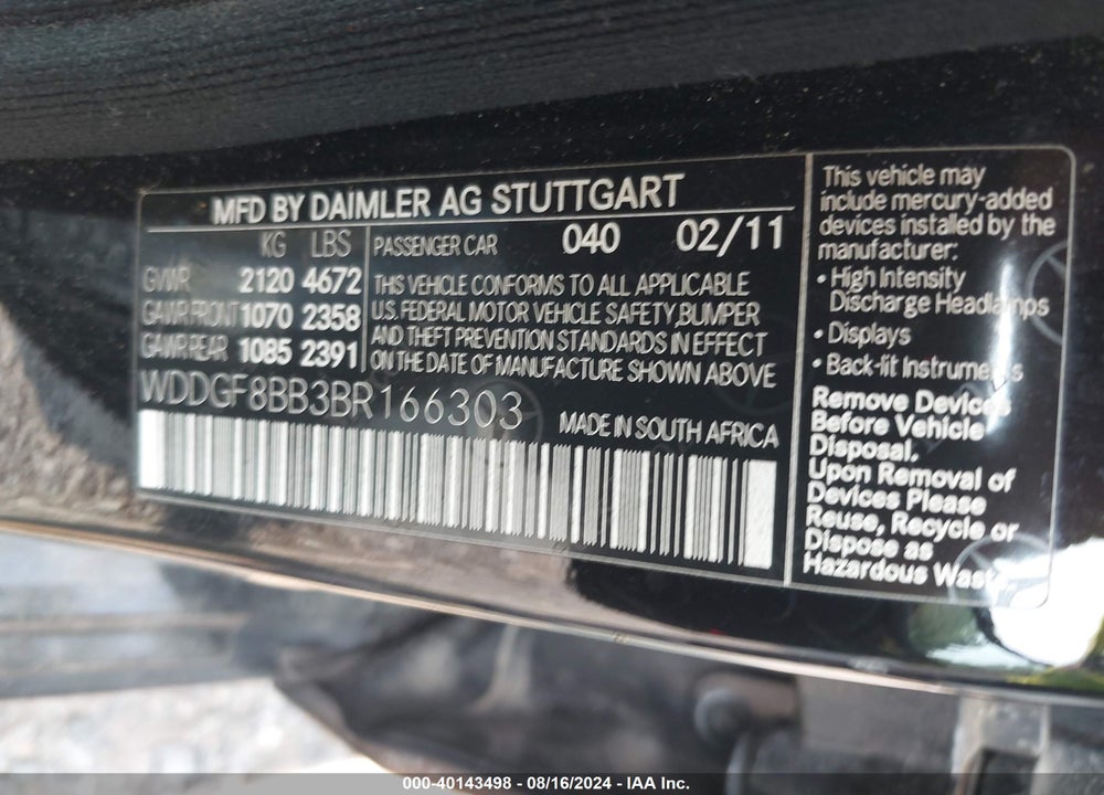 2011 MERCEDES-BENZ C 300 LUXURY 4MATIC/SPORT 4MATIC VIN: WDDGF8BB3BR166303