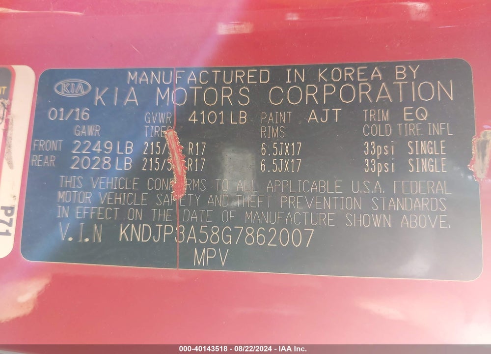 2016 KIA SOUL VIN: KNDJP3A58G7862007