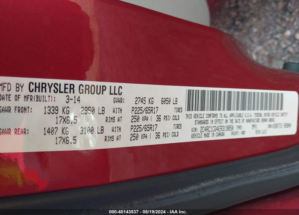 2014 CHRYSLER TOWN & COUNTRY VIN: 2C4RC1CG4ER319850