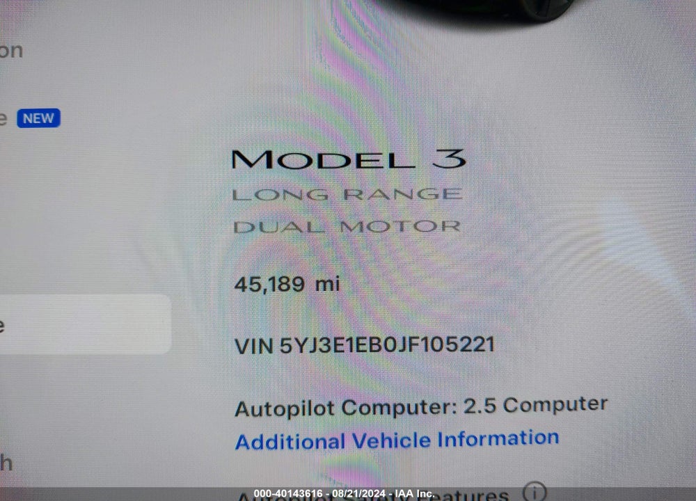 2018 TESLA MODEL 3 LONG RANGE/PERFORMANCE VIN: 5YJ3E1EB0JF105221