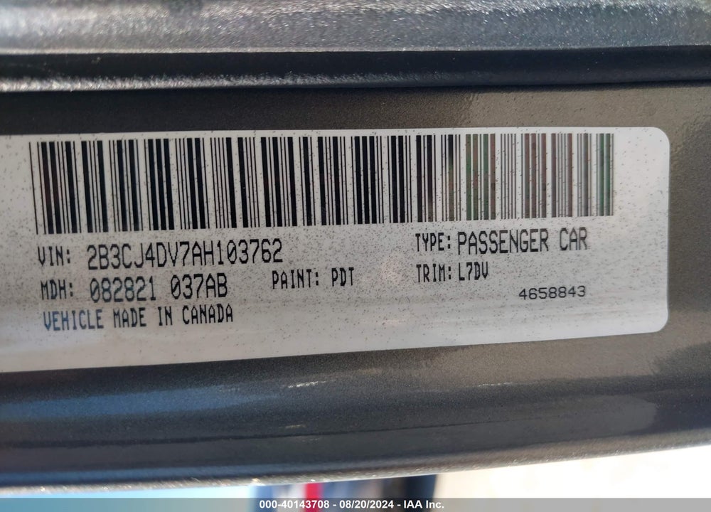 2010 DODGE CHALLENGER SE VIN: 2B3CJ4DV7AH103762