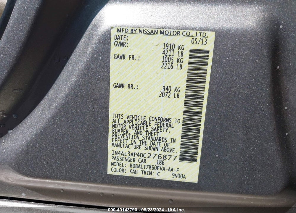 2013 NISSAN ALTIMA 2.5 SV VIN: 1N4AL3AP4DC276877