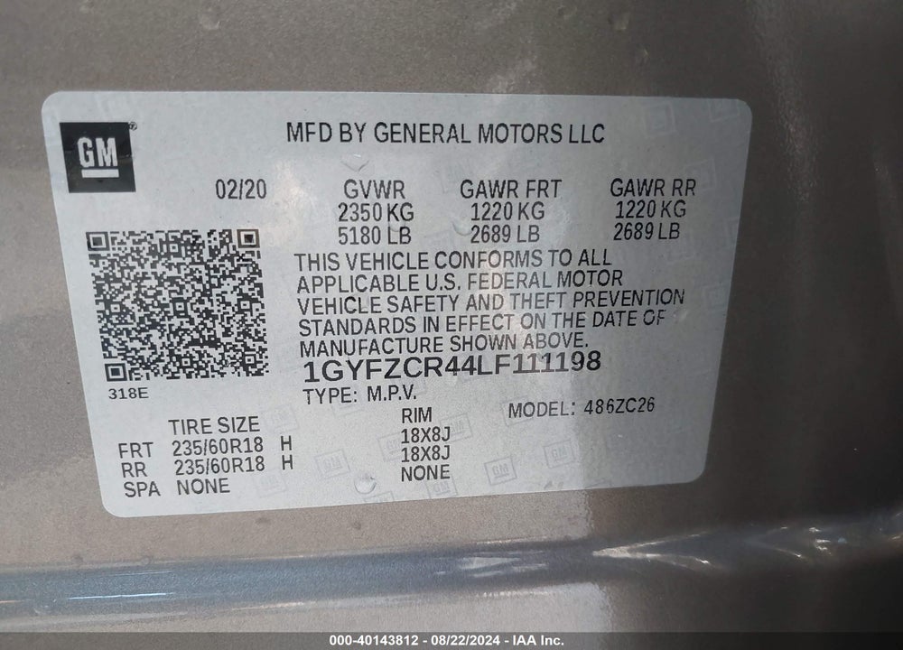 2020 CADILLAC XT4 FWD PREMIUM LUXURY VIN: 1GYFZCR44LF111198