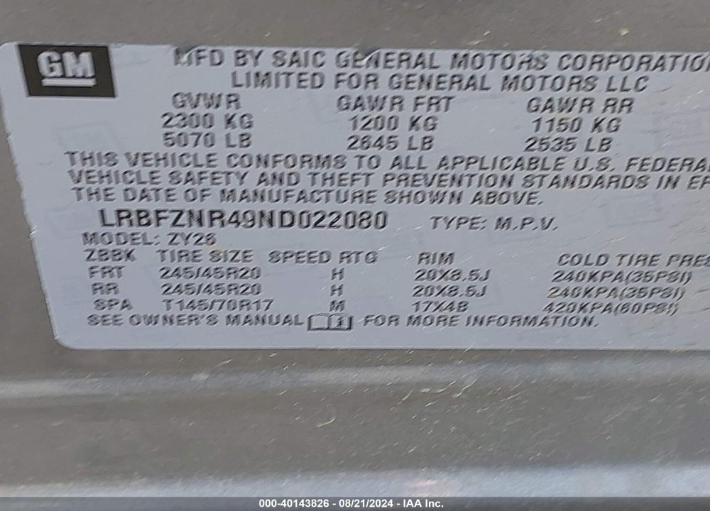 2022 BUICK ENVISION FWD ESSENCE VIN: LRBFZNR49ND022080