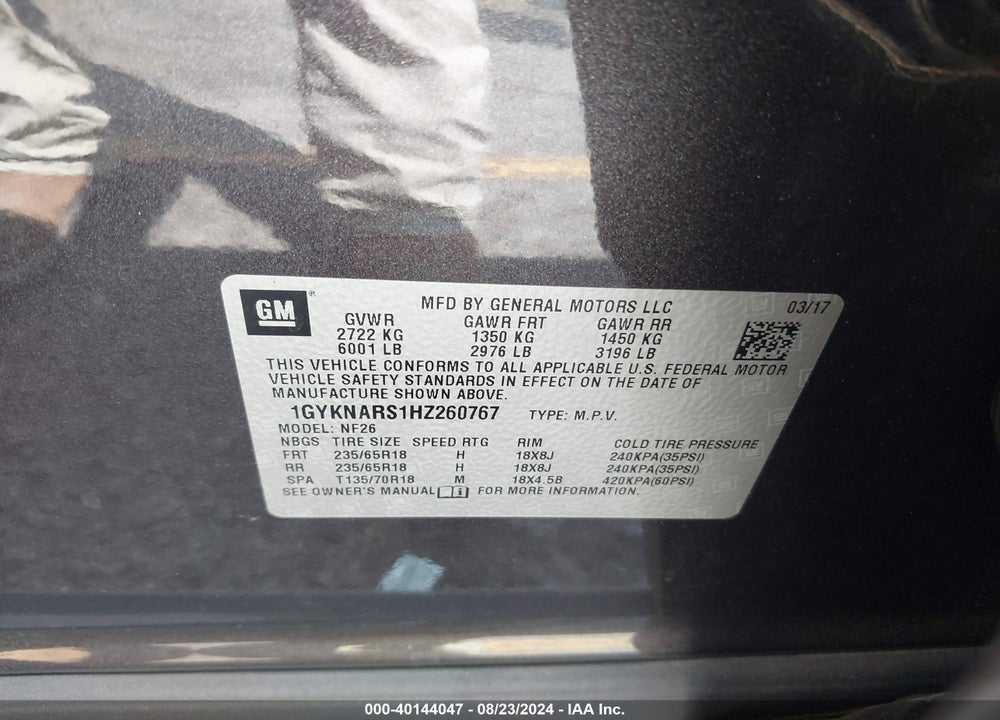 2017 CADILLAC XT5 STANDARD VIN: 1GYKNARS1HZ260767
