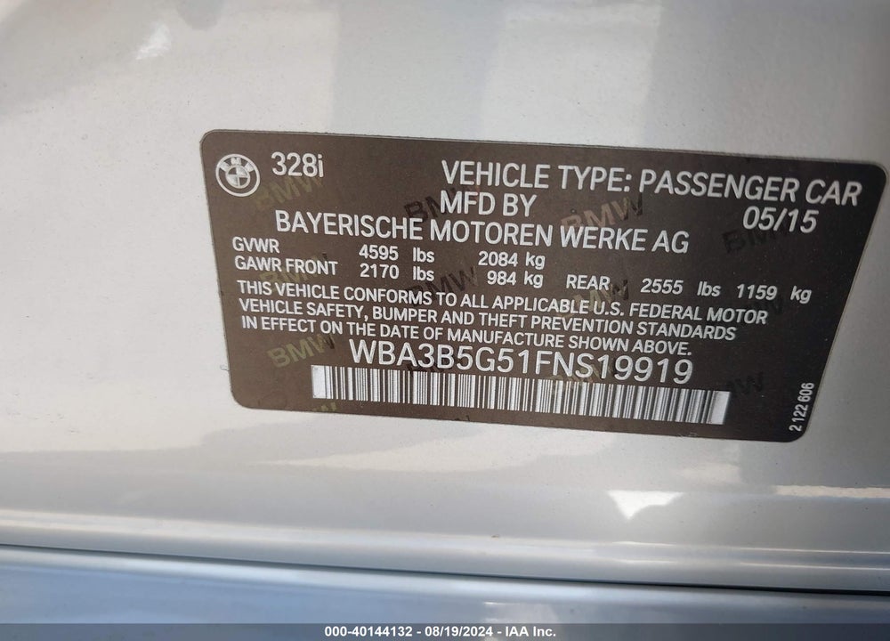2015 BMW 328I XDRIVE VIN: WBA3B5G51FNS19919