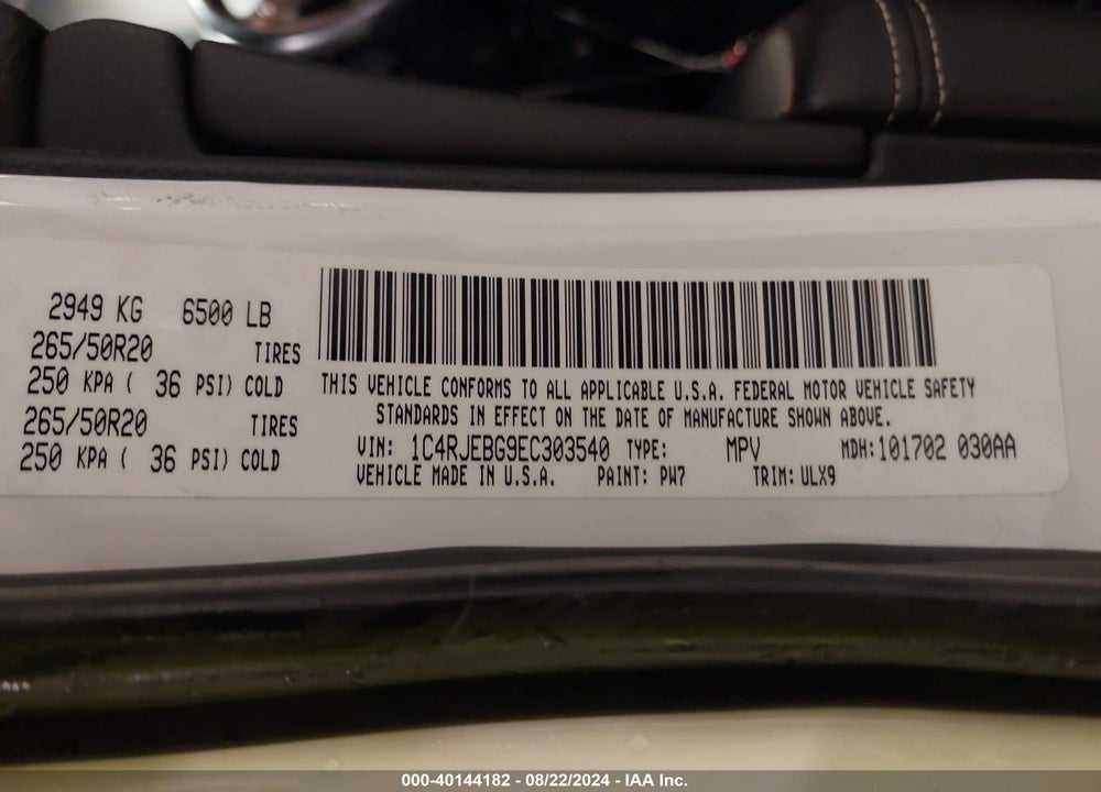 2014 CHEROKEE JEEP GRAND  LIMITED VIN: 1C4RJEBG9EC303540